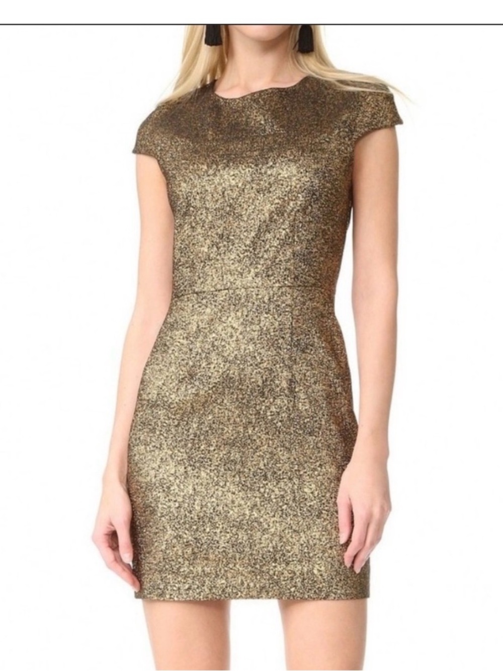 Diane Von Furstenberg Hadlie Metallic Gold Midi Sheath Dress Size 6 Party Dress